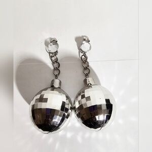 Silver Disco Ball Clip-on Party Earrings